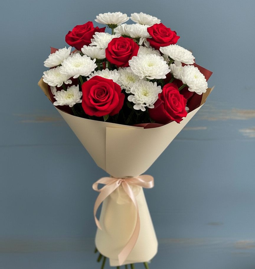 Букет цветов из: Розы и Хризантемы в Больших Березниках