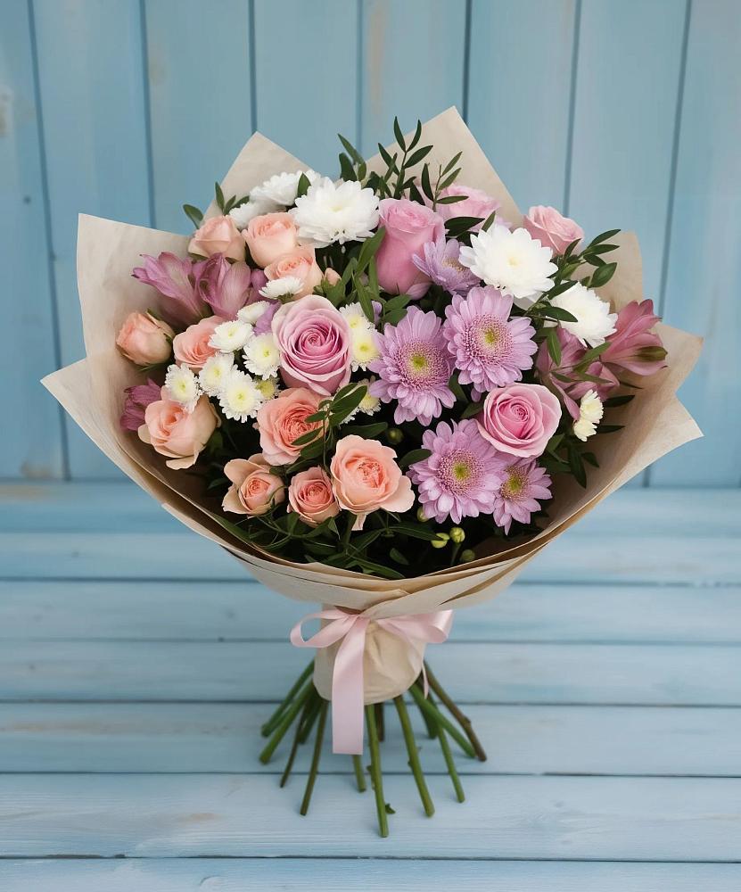 Букет цветов из: Хризантемы, Розы и Альстромерии в Больших Березниках