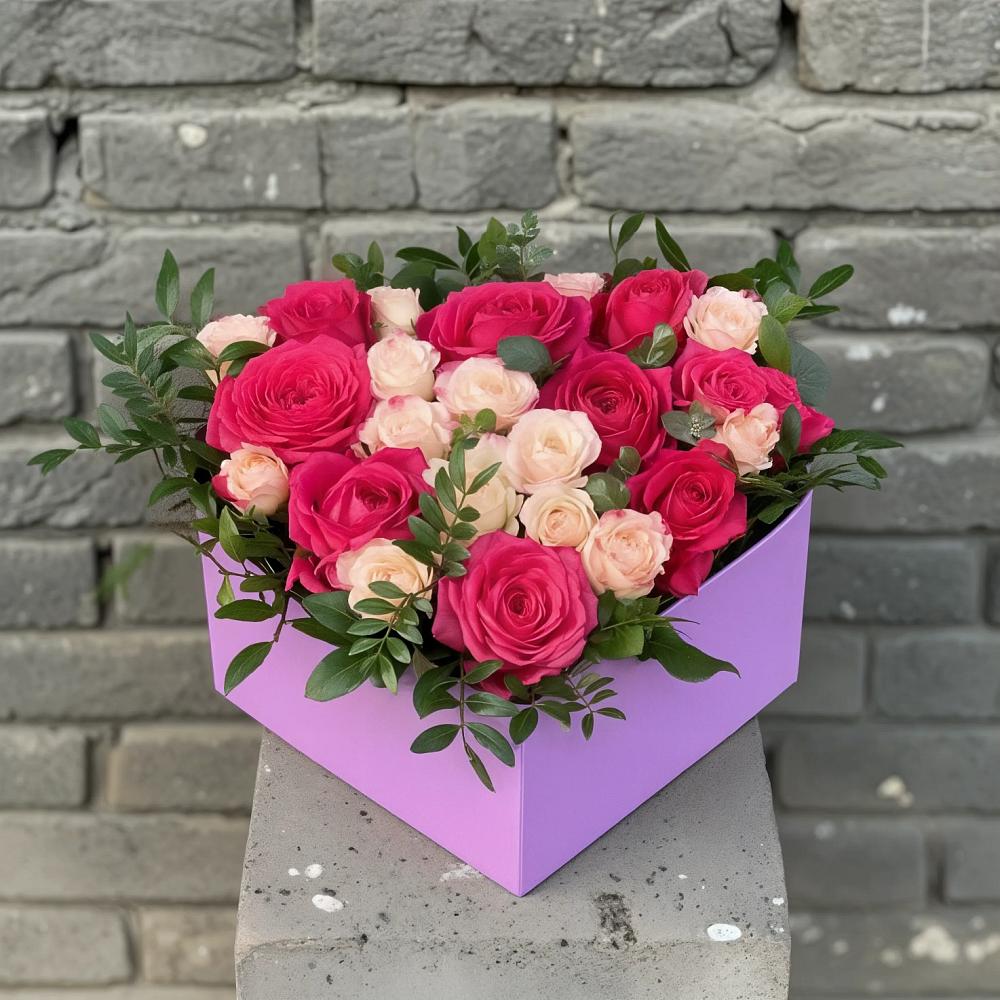 Цветочная композиция из Розы в коробке в Больших Березниках