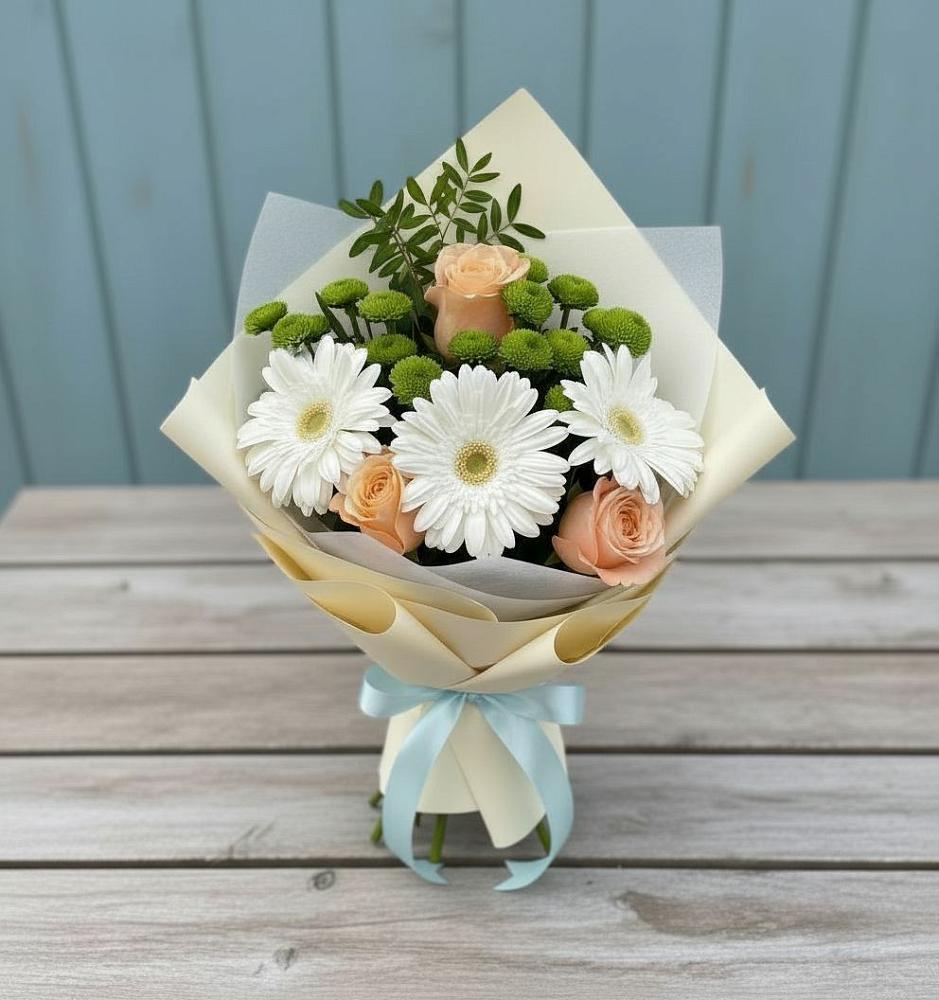 Букет цветов из: Герберы, Розы и Хризантемы в Больших Березниках