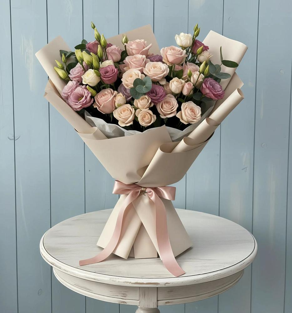 Букет цветов из: Розы и Лизиантусы в Больших Березниках