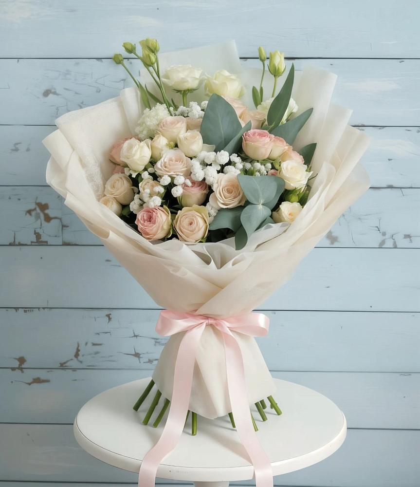 Букет цветов из: Розы и Лизиантусы в Больших Березниках