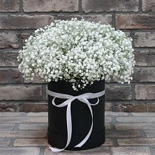 Цветочная композиция из Гипсофила в шляпной коробке в Больших Березниках