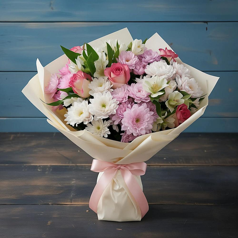 Букет цветов из: Хризантемы, Альстромерии и Розы в Больших Березниках